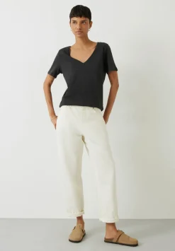hush Tops & T-Shirts|Kali Cotton Slub V-Neck T-Shirt Charcoal Marl