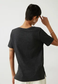 hush Tops & T-Shirts|Kali Cotton Slub V-Neck T-Shirt Charcoal Marl