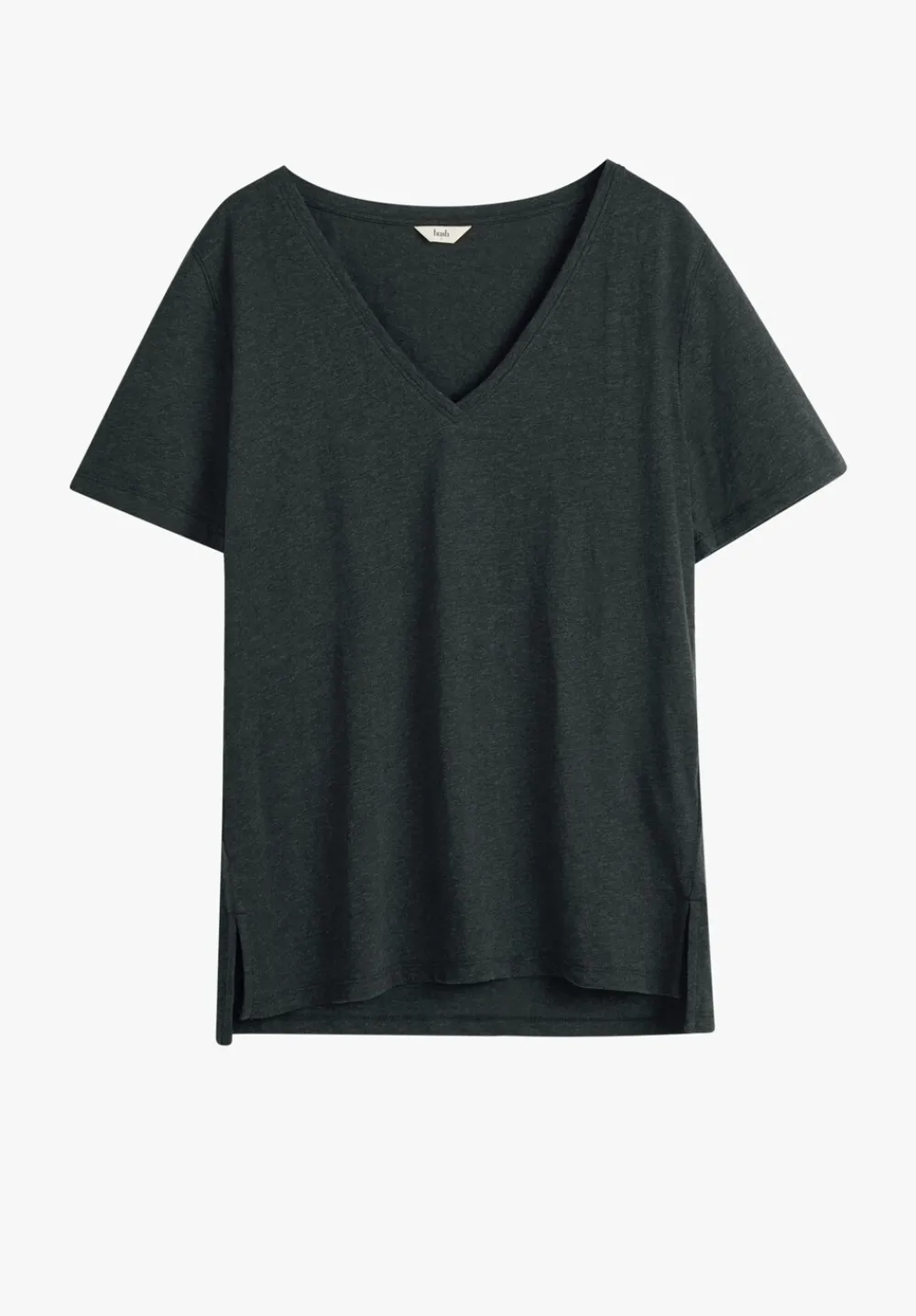 hush Tops & T-Shirts|Kali Cotton Slub V-Neck T-Shirt Charcoal Marl
