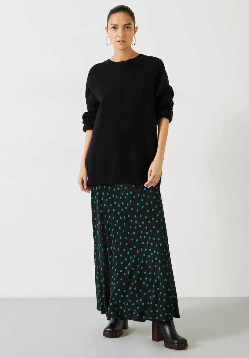hush Skirts|Katie Maxi Skirt Polka Dots Green