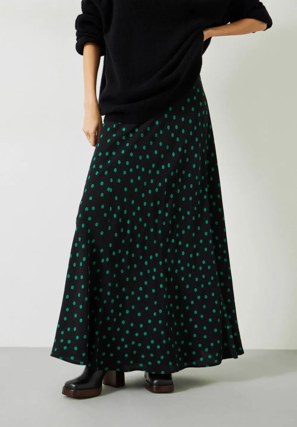 hush Skirts|Katie Maxi Skirt Polka Dots Green