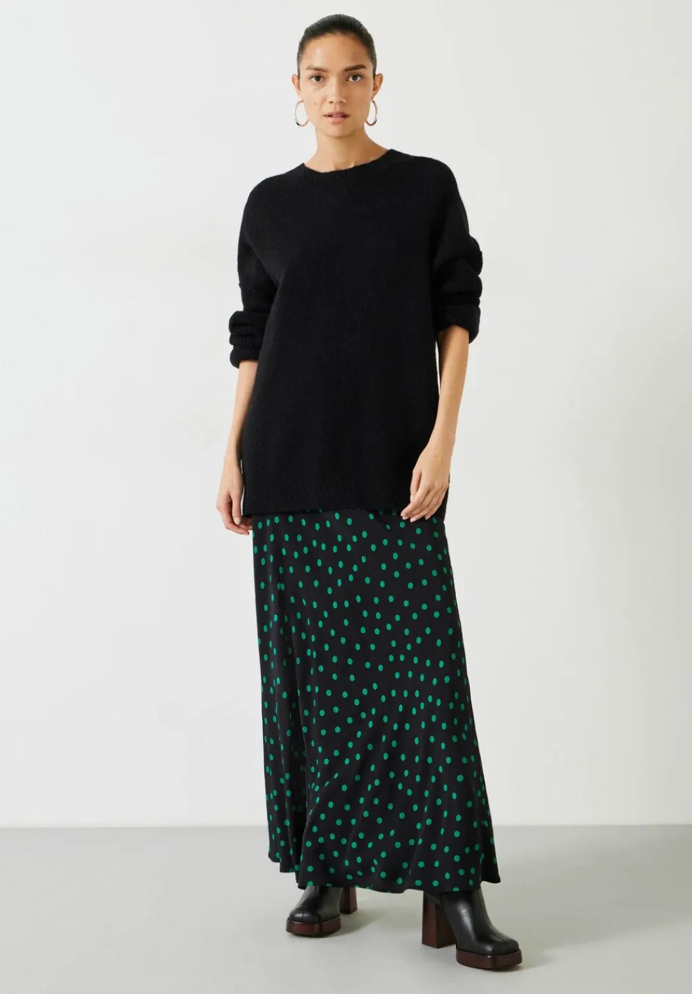 hush Skirts|Katie Maxi Skirt Polka Dots Green