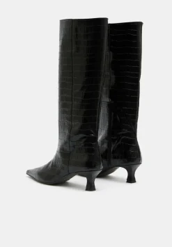 hush Heels|Boots|Katlynn Leather Kitten Heel Knee Boots Black