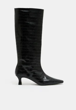 hush Heels|Boots|Katlynn Leather Kitten Heel Knee Boots Black