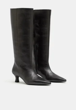 hush Boots|Heels|Katlynn Leather Kitten Heel Knee Boots Pewter