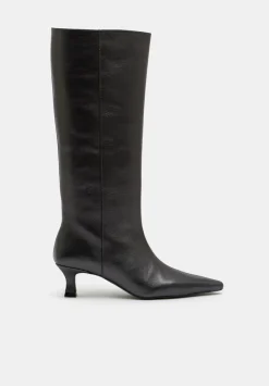hush Boots|Heels|Katlynn Leather Kitten Heel Knee Boots Pewter