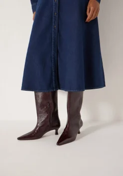 hush Boots|Katlynn Leather Patent Kneehigh Boots Wine Red
