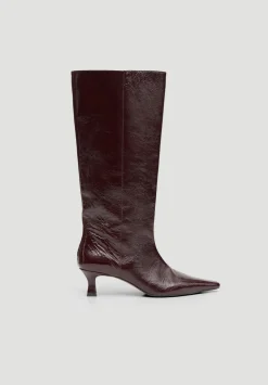 hush Boots|Katlynn Leather Patent Kneehigh Boots Wine Red