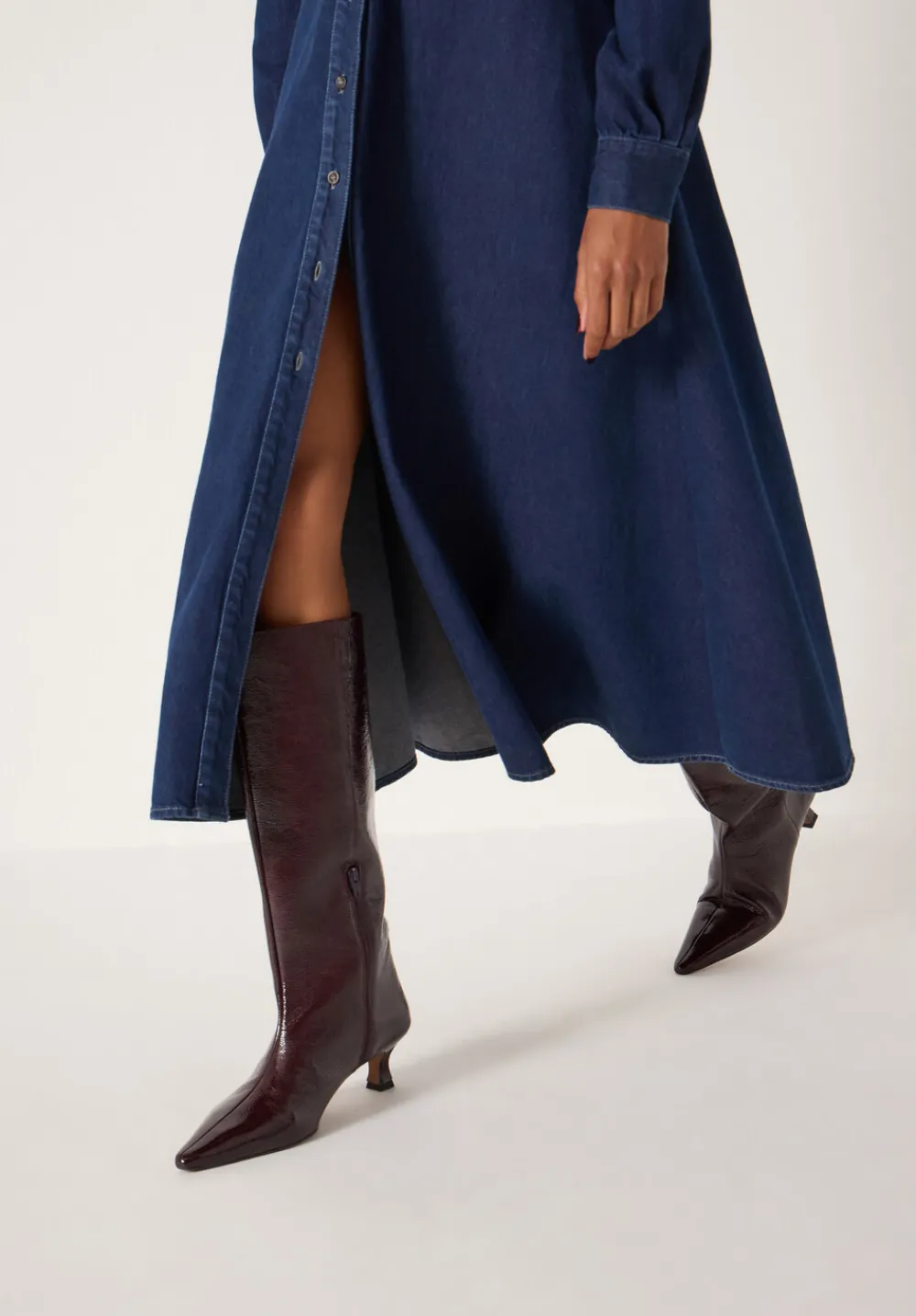 hush Boots|Katlynn Leather Patent Kneehigh Boots Wine Red