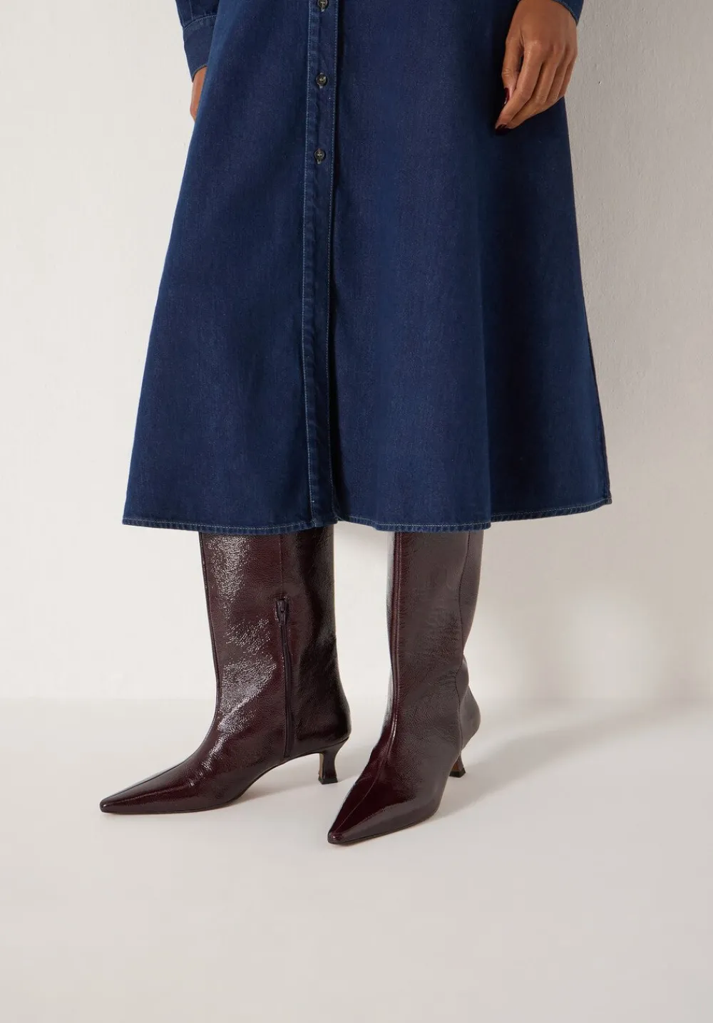 hush Boots|Katlynn Leather Patent Kneehigh Boots Wine Red