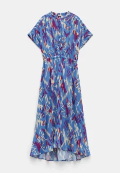 hush Dresses|Keisha Relaxed Maxi Shirt Dress Irregular Ikat Blue