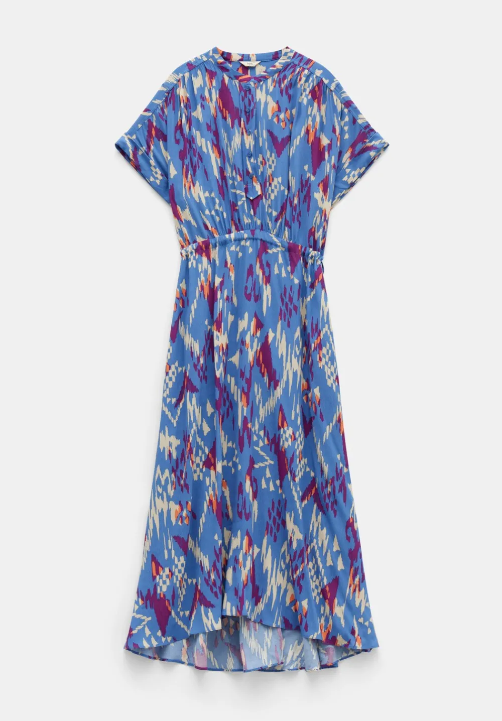 hush Dresses|Keisha Relaxed Maxi Shirt Dress Irregular Ikat Blue