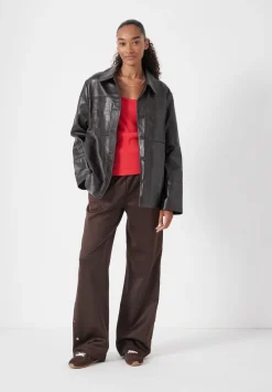 hush Jackets & Coats|Kelly Croc Effect Leather Jacket Chocolate brown