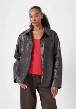 hush Jackets & Coats|Kelly Croc Effect Leather Jacket Chocolate brown