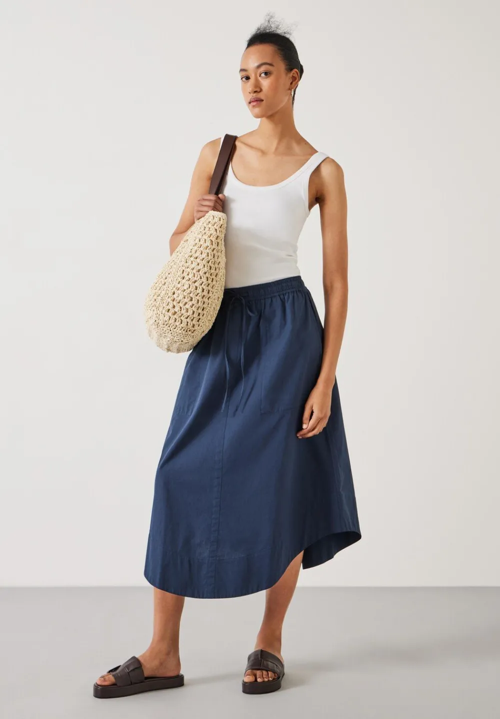 hush Skirts|Kelly Curved Midi Skirt Midnight Navy