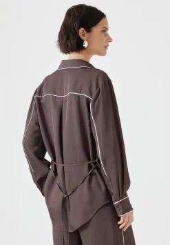 hush Shirts & Blouses|Kinsey Long Sleeve Piping Detailed Shirt Coffee Brown