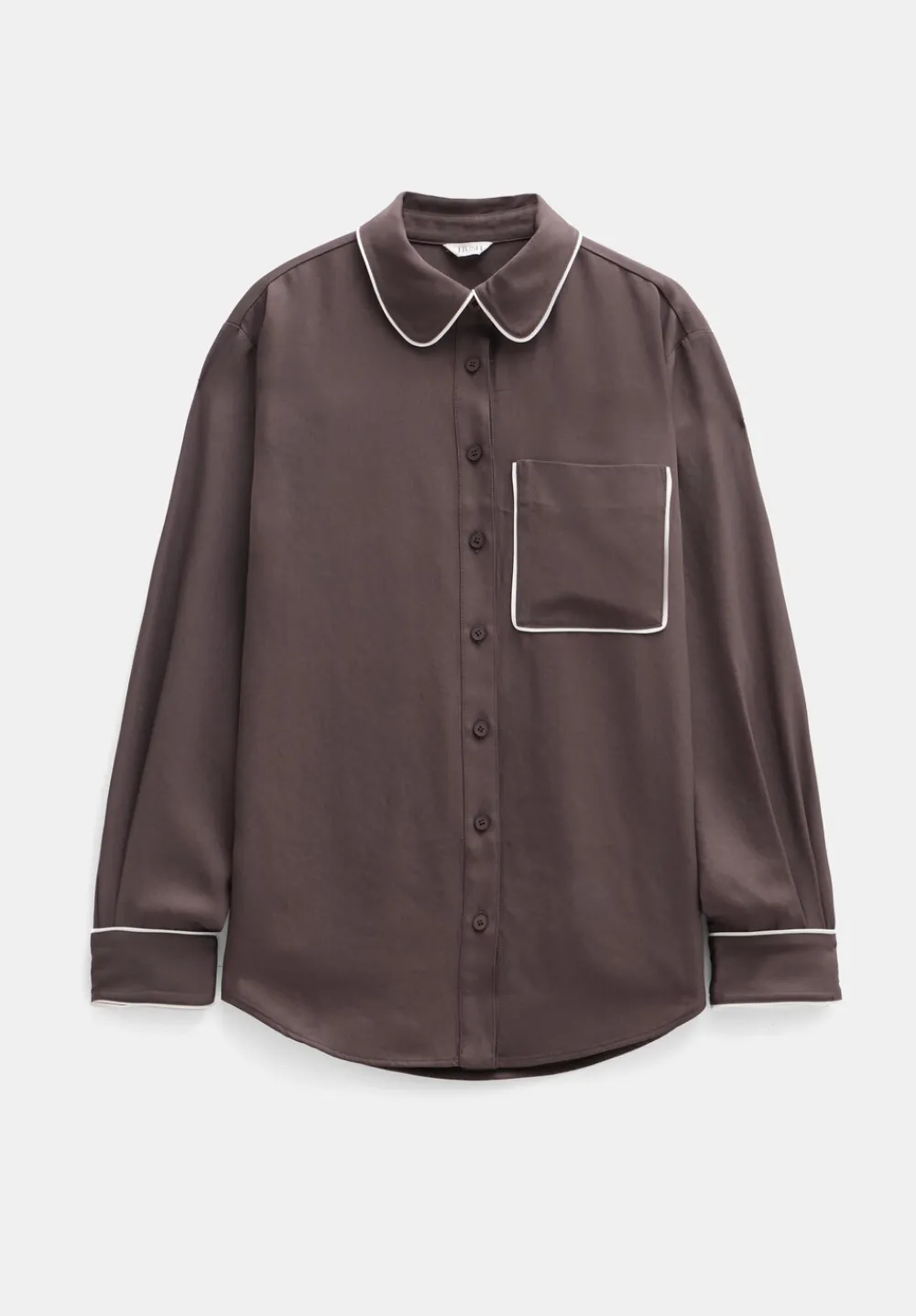 hush Shirts & Blouses|Kinsey Long Sleeve Piping Detailed Shirt Coffee Brown