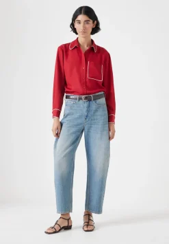 hush Shirts & Blouses|Kinsey Long Sleeve Piping Detailed Shirt Red