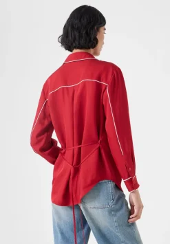 hush Shirts & Blouses|Kinsey Long Sleeve Piping Detailed Shirt Red