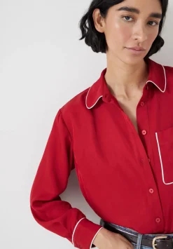 hush Shirts & Blouses|Kinsey Long Sleeve Piping Detailed Shirt Red