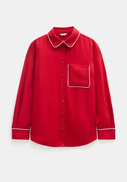 hush Shirts & Blouses|Kinsey Long Sleeve Piping Detailed Shirt Red