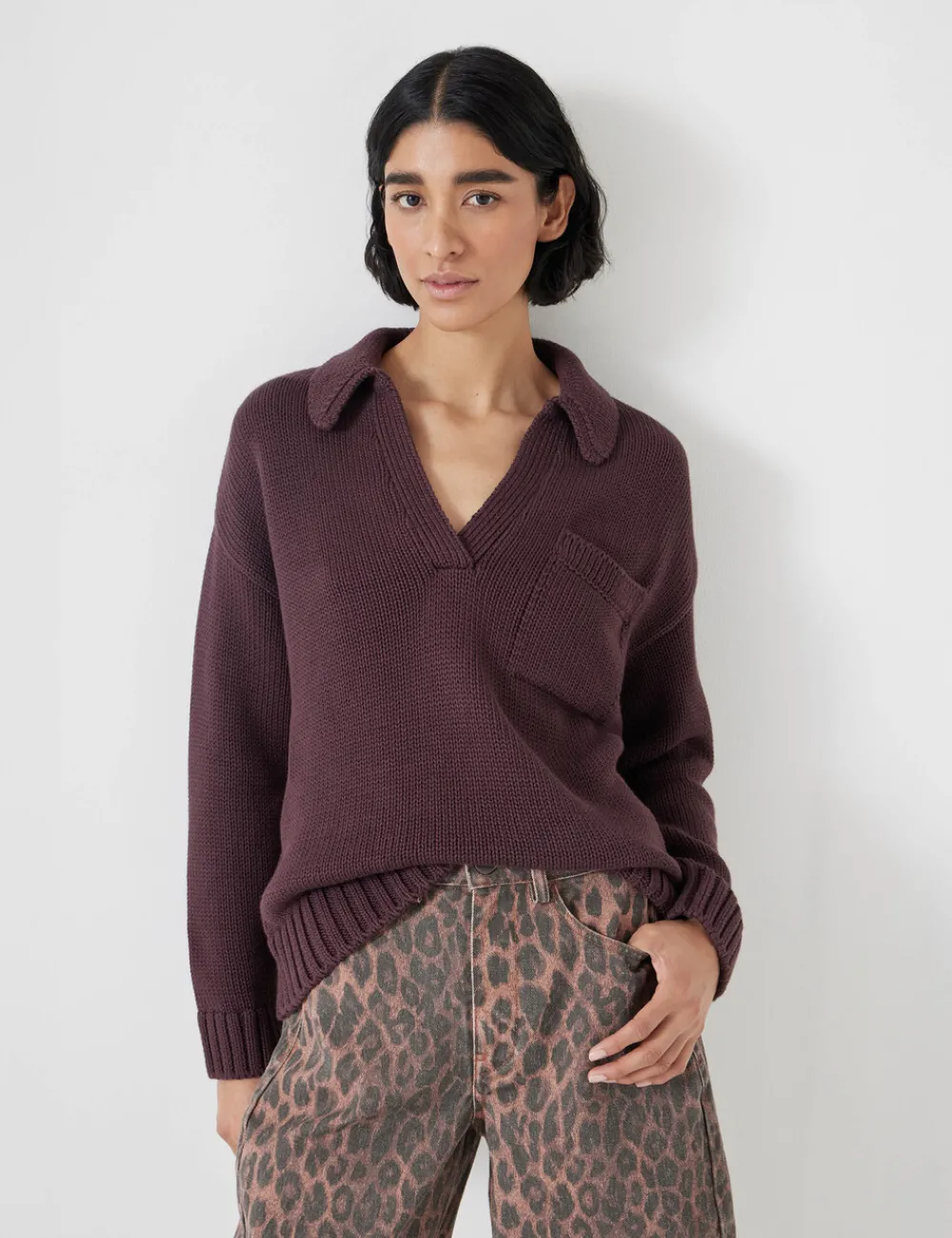 hush Jumpers & Cardigans|Knitted Cotton Rugby Jumper With Pocket Fudge Brown