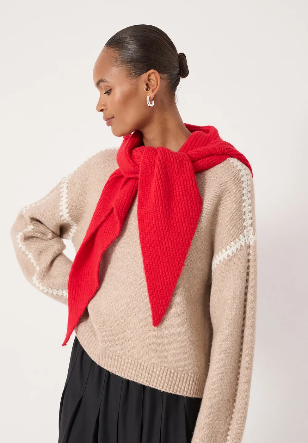 hush Scarves|Hats|Knitted Hooded Scarf Bright Red