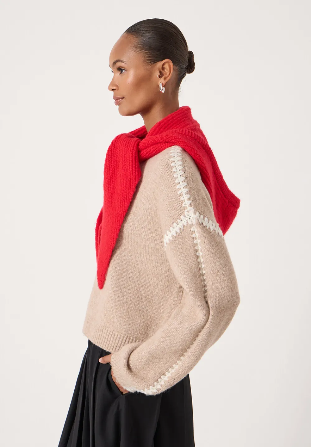 hush Scarves|Hats|Knitted Hooded Scarf Bright Red