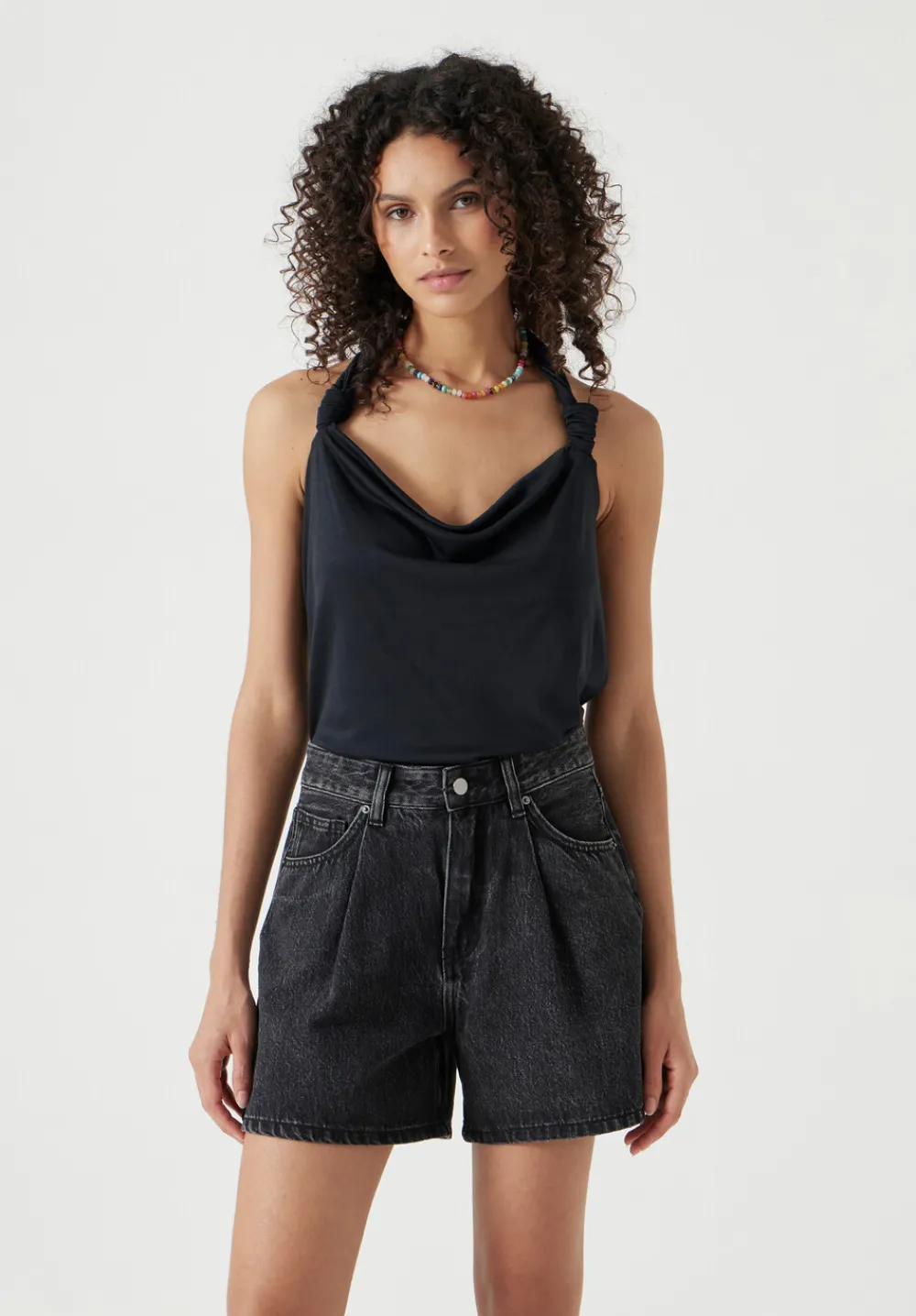 hush Tops & T-Shirts|Knot Detail Halter Vest Black