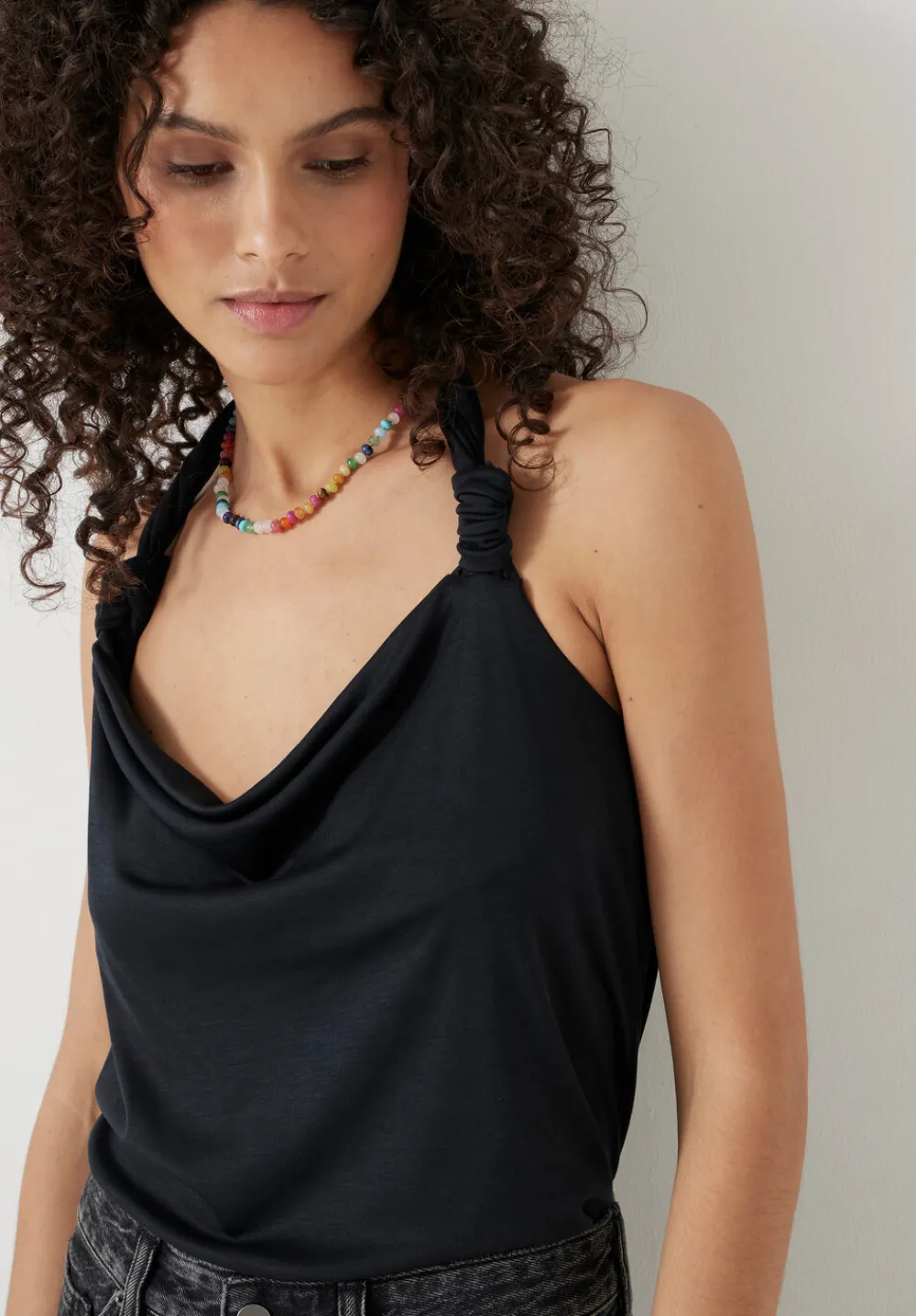 hush Tops & T-Shirts|Knot Detail Halter Vest Black