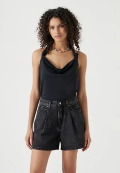 hush Tops & T-Shirts|Knot Detail Halter Vest Black