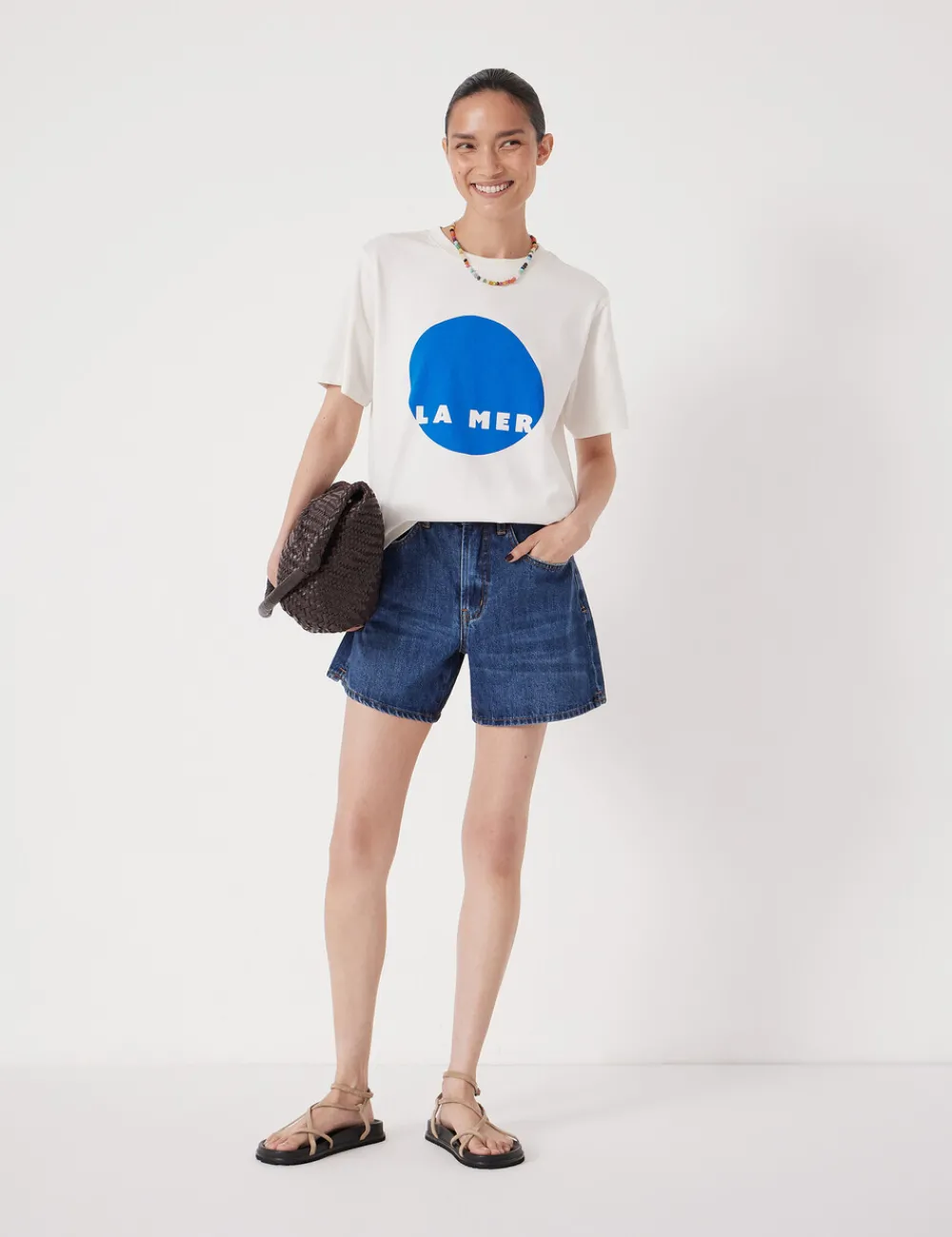 hush Tops & T-Shirts|La Mer Graphic Cotton T-Shirt Ecru White
