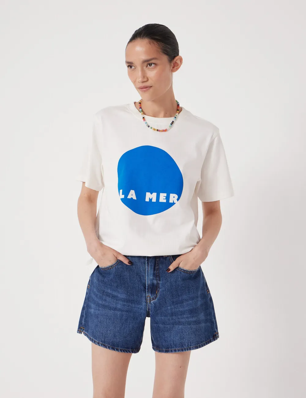 hush Tops & T-Shirts|La Mer Graphic Cotton T-Shirt Ecru White