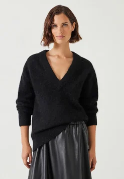 hush Jumpers & Cardigans|Lacey V Neck Alpaca Blend Jumper Black