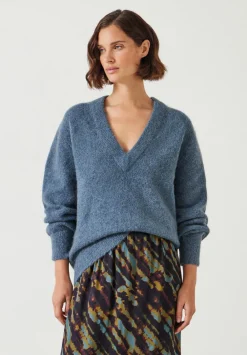 hush Jumpers & Cardigans|Lacey V Neck Alpaca Blend Jumper Smokey Blue