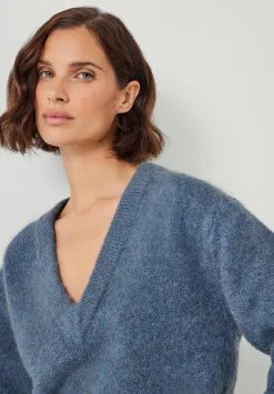 hush Jumpers & Cardigans|Lacey V Neck Alpaca Blend Jumper Smokey Blue