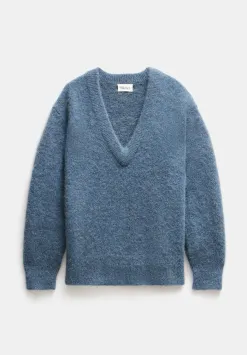 hush Jumpers & Cardigans|Lacey V Neck Alpaca Blend Jumper Smokey Blue