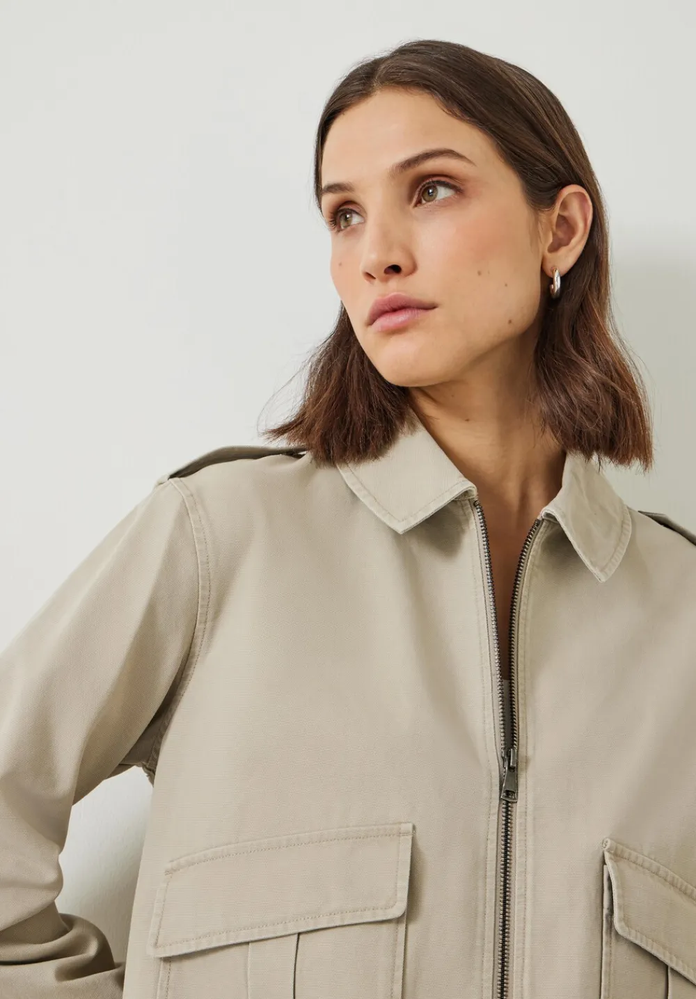 hush Jackets & Coats|Laurie Zip Up Utility Jacket Stone