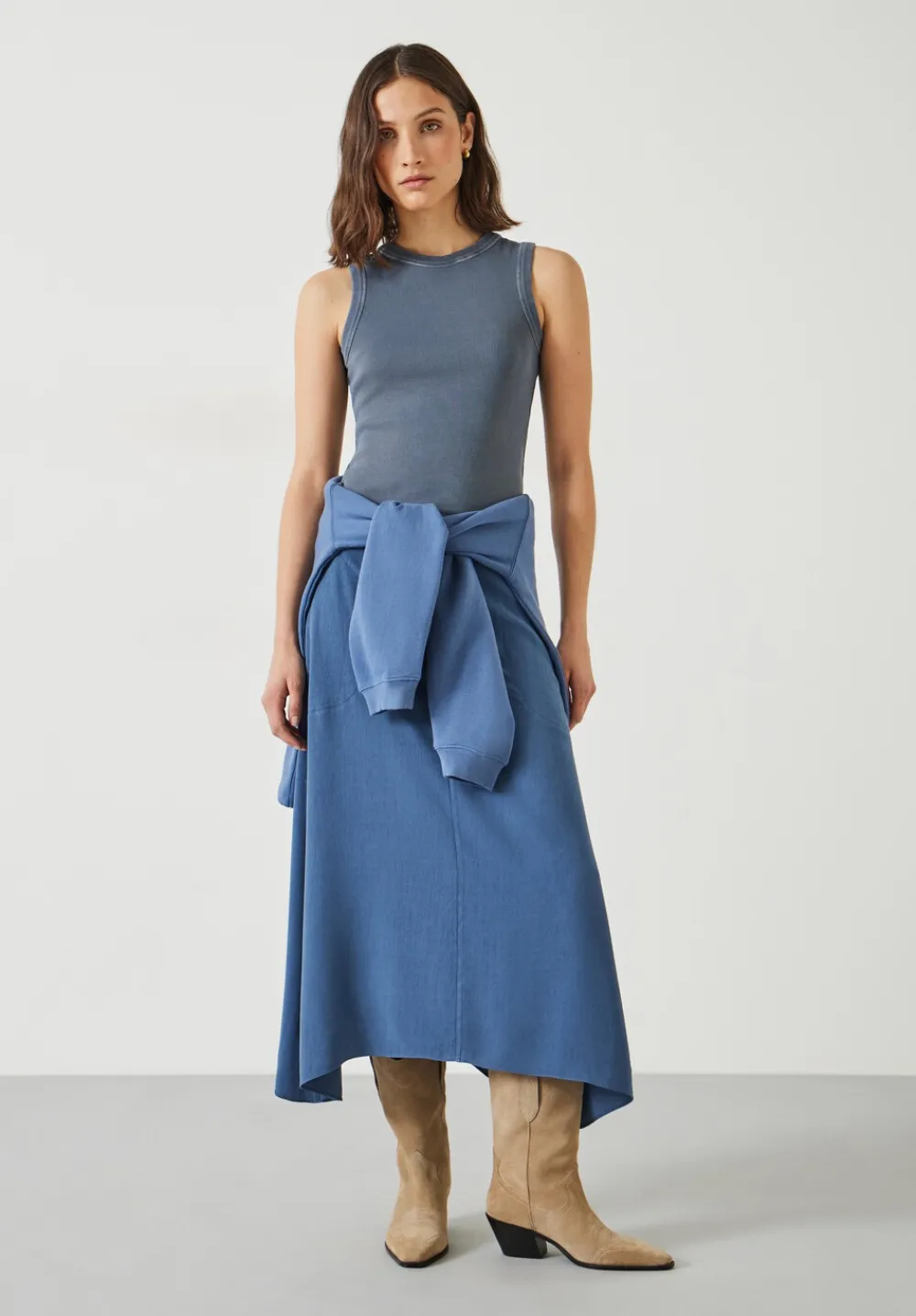 hush Skirts|Layla Textured Midi Skirt Vintage Indigo