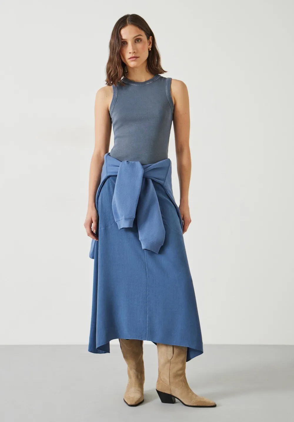 hush Skirts|Layla Textured Midi Skirt Vintage Indigo