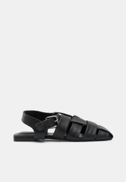 hush Sandals|Flats|Leather Caged Fisherman Sandals Black