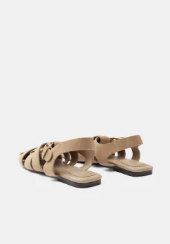 hush Flats|Sandals|Leather Caged Fisherman Sandals Stone