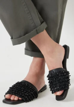 hush Sandals|Flats|Leather Fringe Sandals Black