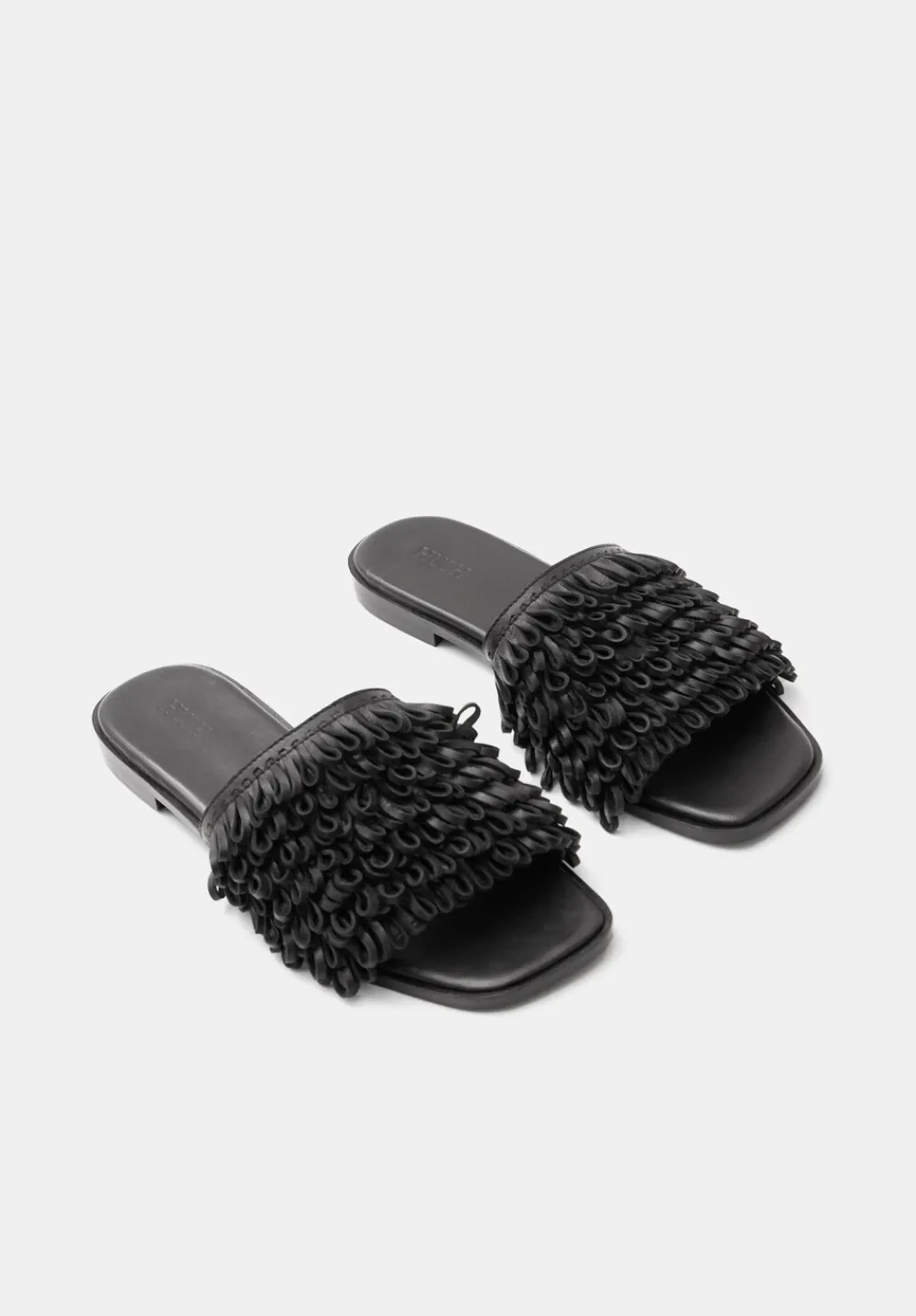hush Sandals|Flats|Leather Fringe Sandals Black