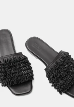 hush Sandals|Flats|Leather Fringe Sandals Black