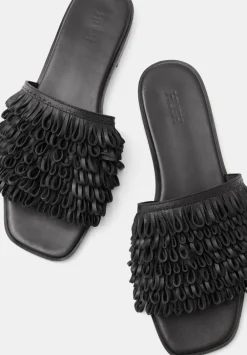 hush Sandals|Flats|Leather Fringe Sandals Black