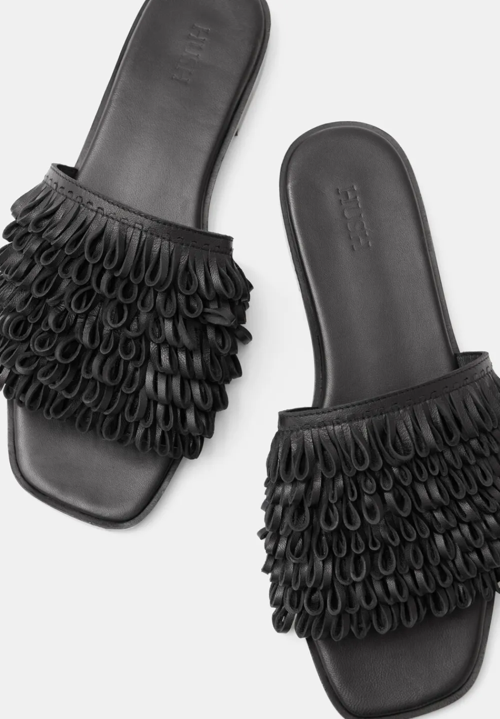 hush Sandals|Flats|Leather Fringe Sandals Black