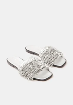 hush Sandals|Flats|Leather Fringe Sandals Silver