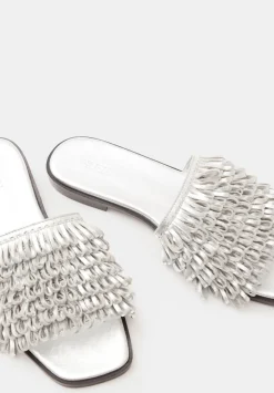 hush Sandals|Flats|Leather Fringe Sandals Silver