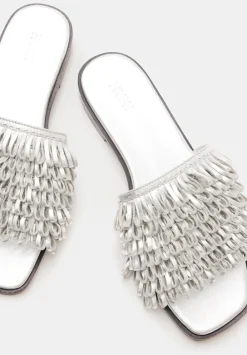 hush Sandals|Flats|Leather Fringe Sandals Silver